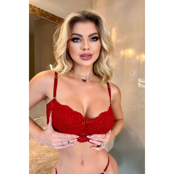 Conjunto de Lingerie Sem Bojo, Tomara que Caia - Vermelho